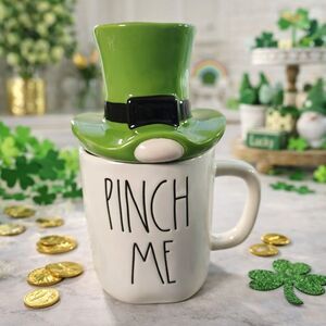 Rae Dunn “PINCH ME” St. Patrick’s Day Mug w/ Leprechaun Hat Lid Green...